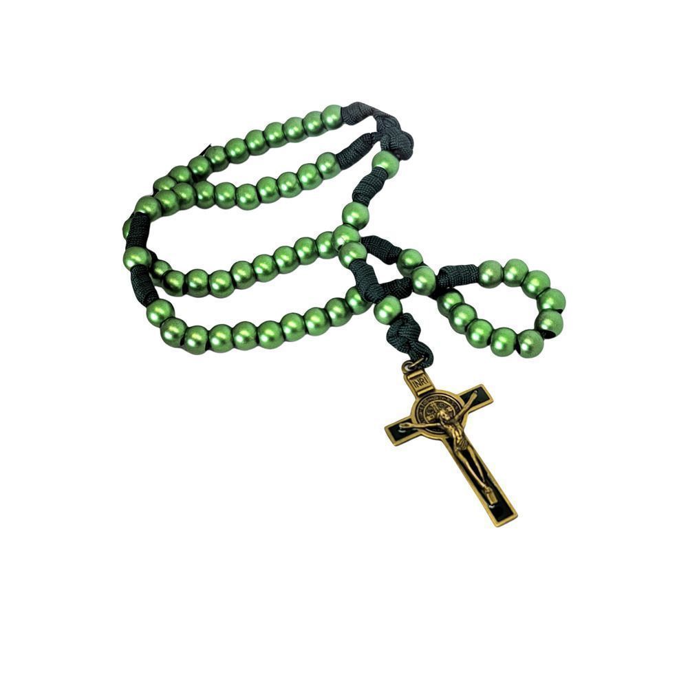 Round Green Beads Green Corded Celtic Rosary